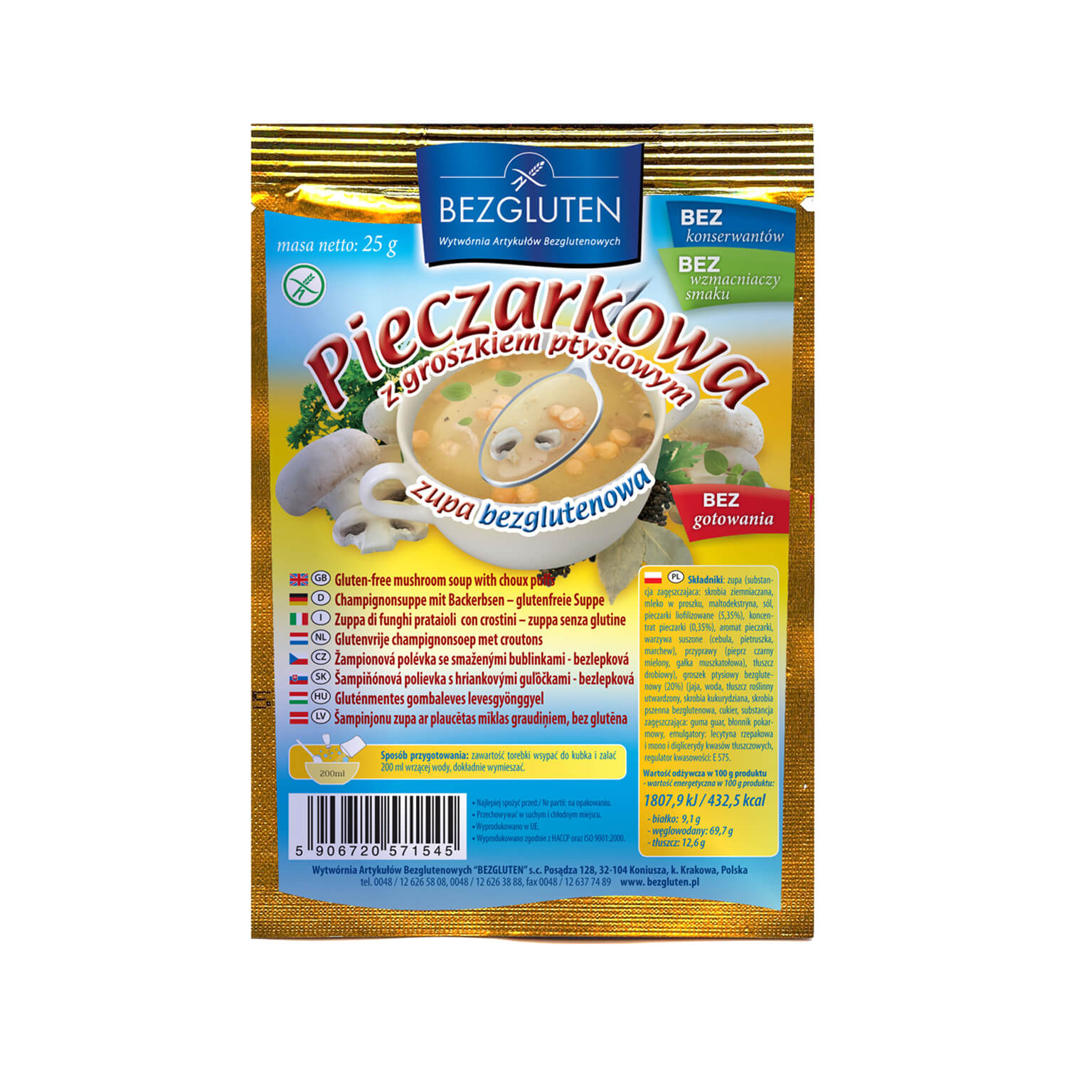 Polievka šampiňónová s cestovým hráškom bezgluténová 25g