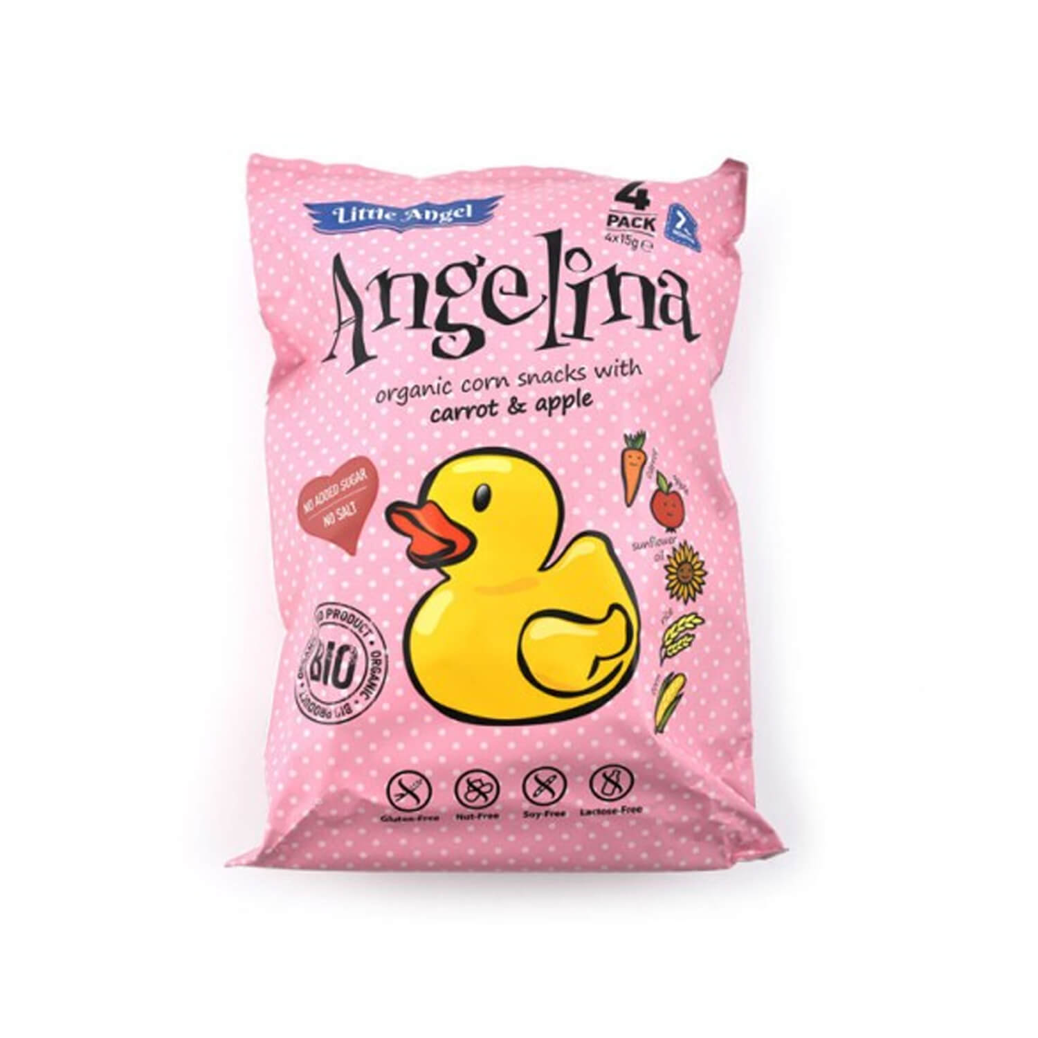 Angelina BIO KUKUŘIČNÝ SNACK S MRKVÍ A JABLKEM 60g